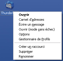 Capture d'écran du raccourci de Thunderbird